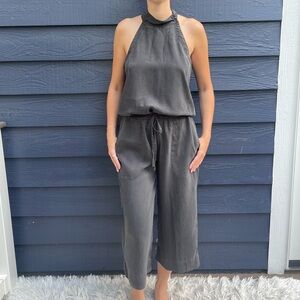 Cloth & Stone Grey Gauze High Neck Midi Jumpsuit